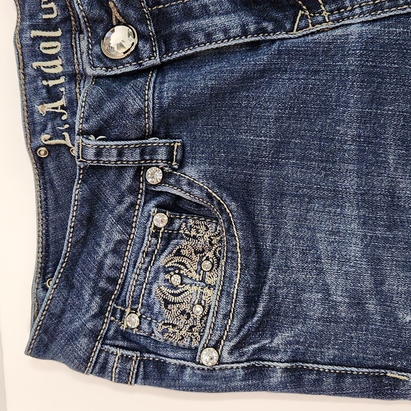 L.A. Idol Boot Cut Rhinestone Distressed Skinny Long Tall Jeans (Size 9 - 31x34) - Picture 4 of 15